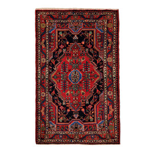 Hand-Knotted Hamadan Style Persian Rug Black Garden