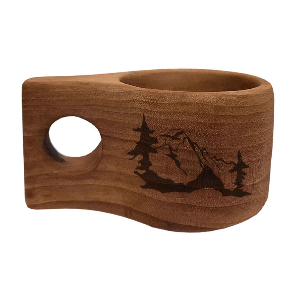 Rustic Wooden Cup - Handcrafted Camping Cup Model Mountain