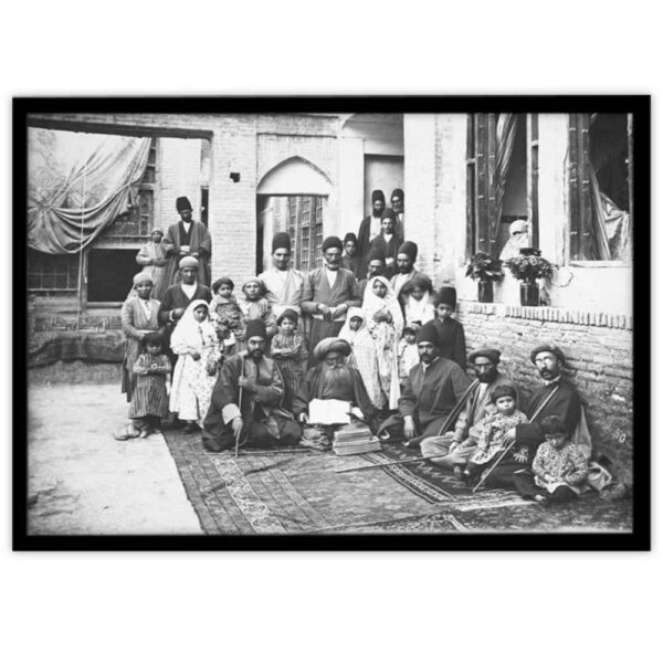 Persian Black and White PVC Print with Frame - Ghajarieh Wall Art