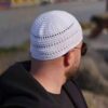 Crochet White Turkish Kufi Taqiyah - Traditional Muslim Cotton Hat