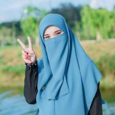 Light Blue Muslim Square Scarf & Half Niqab Set for Women