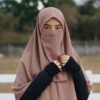 Light Brown Islamic Crepe Scarf & Half Niqab Set for Women