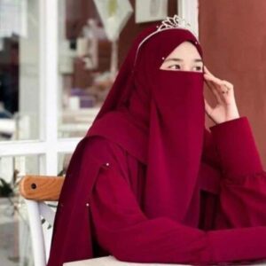 Maroon Islamic Crepe Square Scarf & Niqab Set