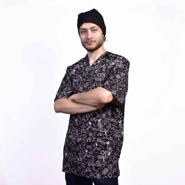 Men's Black Medical Scrub Top & Cap Set – Sleek & Professional