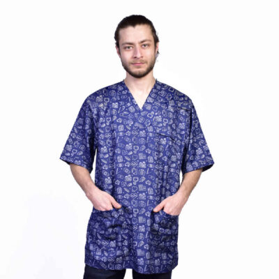 Men’s Blue Medical Scrub Top & Cap Set – Stylish & Functional