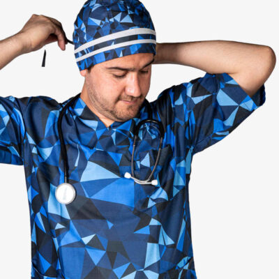 Men’s Blue Nursing Uniform – Top & Cap Set