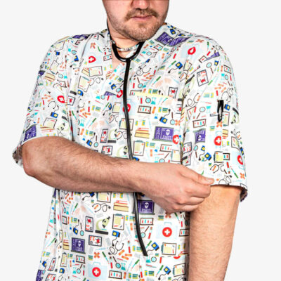 Men’s White Nursing Scrub Top & Cap Set – Clean & Comfortable