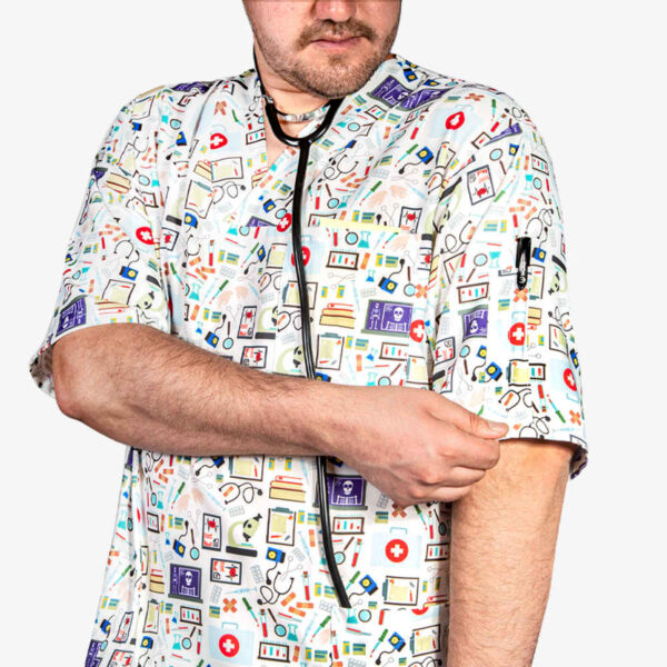 Men's White Nursing Scrub Top & Cap Set – Clean & Comfortable