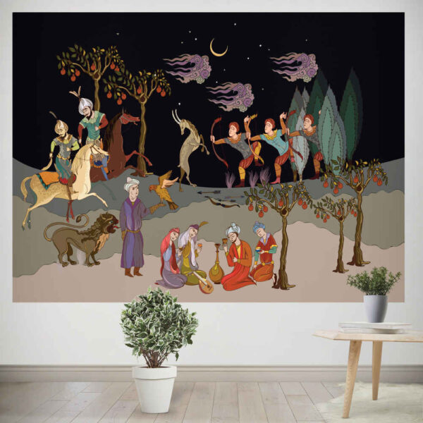 Persian Miniature Shekargah Tapestry Wall Hanging