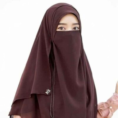 Brown Muslim Square Scarf & Niqab Set for Women