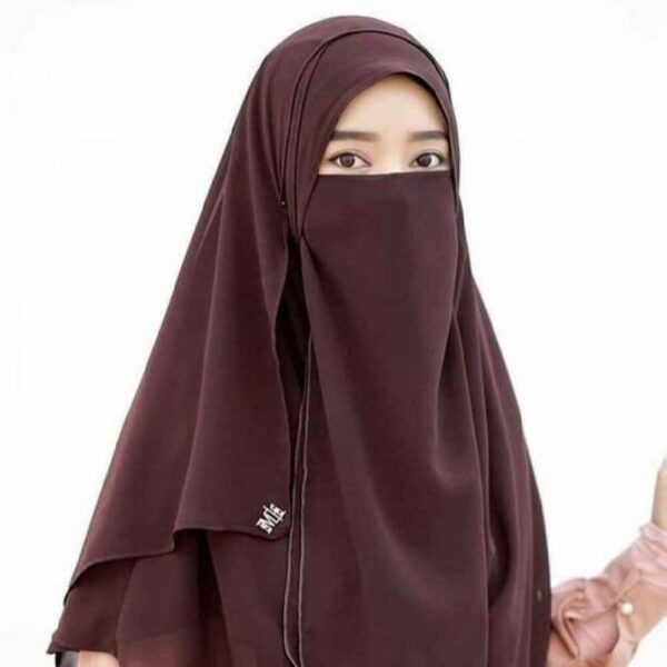 Brown Muslim Square Scarf & Niqab Set for Women