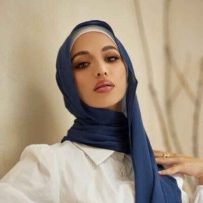 Navy Blue Chiffon Shayla Hijab for Muslim Women