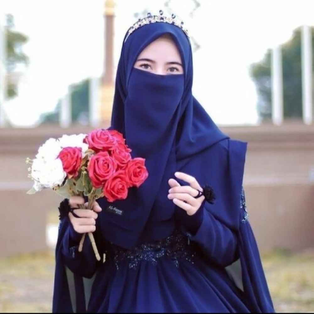 Navy Blue Islamic Crepe Square Scarf & Niqab Set for Women