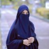 Navy Blue Islamic Crepe Square Scarf & Niqab Set for Women