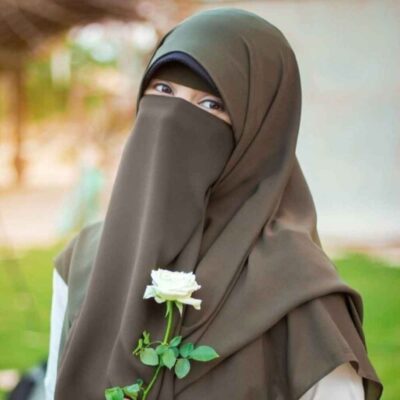 Olive Green Islamic Square Scarf & Half Niqab Set for Women