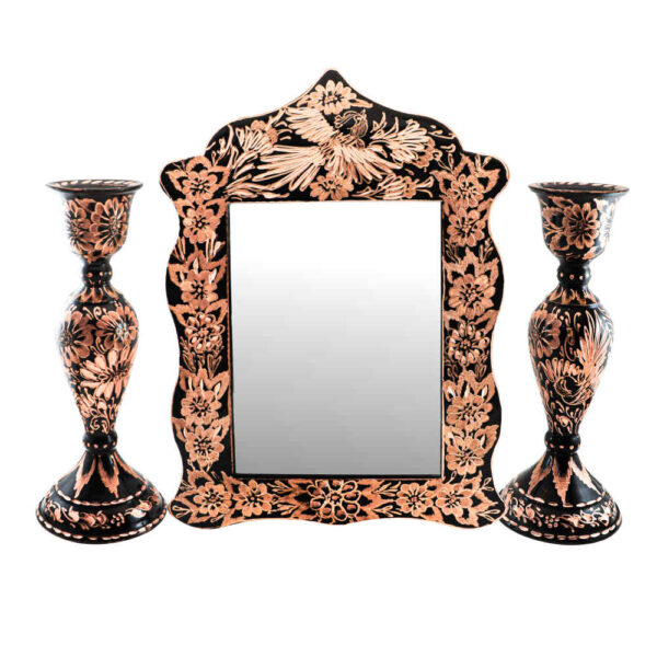 Engraved Persian Copper Mirror Frame & Candlesticks Set – Sheida Design