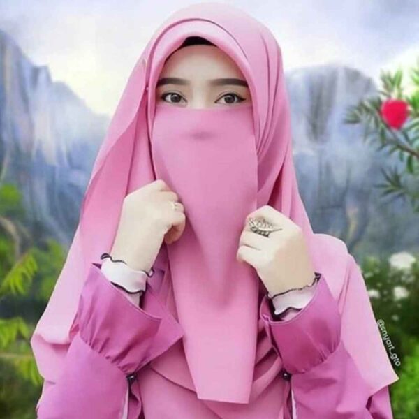 Pink Islamic Square Scarf & Half Niqab Set for Women