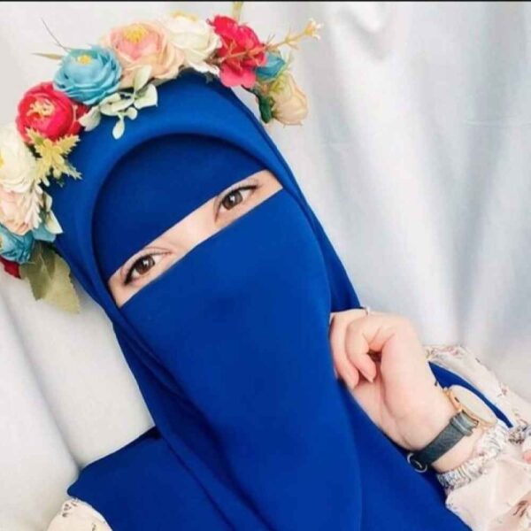 Royal Blue Islamic Square Scarf & Half Niqab Set for Women