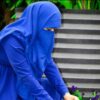 Royal Blue Islamic Square Scarf & Half Niqab Set for Women