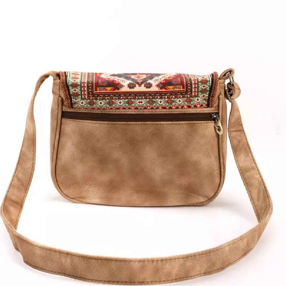 Bohemian Crossbody Shoulder Bag with Persian-Inspired Geometric Pattern
