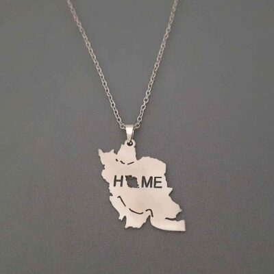 Minimalist Necklace Model Iran’s Map and Home Calligrpahy