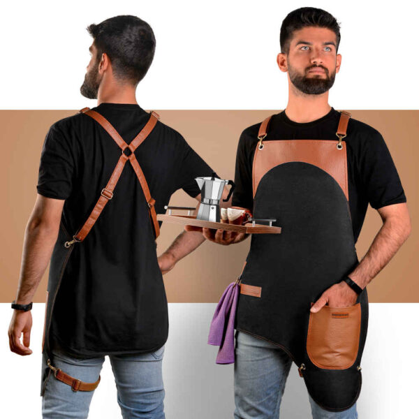 Leather & Fabric Barista Apron – Stylish & Durable
