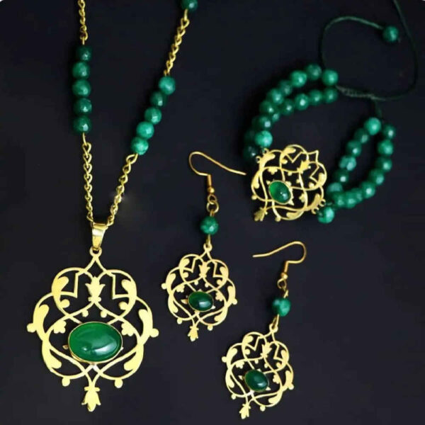 Persian Brass Jewelry Set with Agate Stone