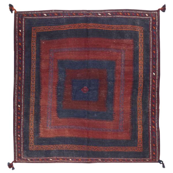 Vintage Persian Kilim Wool Rug Handwoven in Sirjan Navy Blue