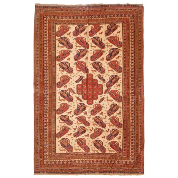 Vintage Persian Kilim Wool Rug Handwoven in Sirjan Crowded Design