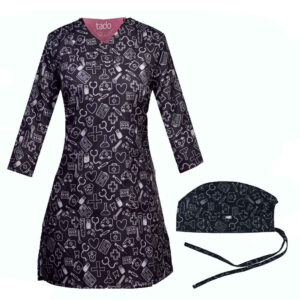 Women’s Black Medical Scrub Top & Cap Set – Coordinated & Elegant