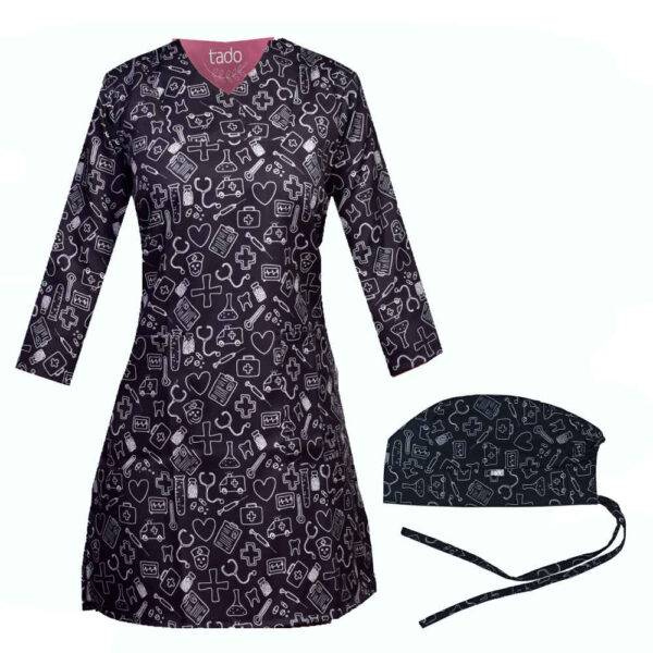 Women's Black Medical Scrub Top & Cap Set – Coordinated & Elegant