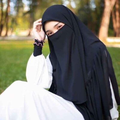 Black Islamic Square Scarf & Half Niqab Set for Women