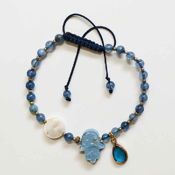 Beaded Bracelet for Women – Blue Hamsa Design