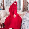 Red Islamic Square Scarf & Half Niqab Set for Women