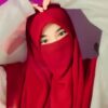 Red Islamic Square Scarf & Half Niqab Set for Women