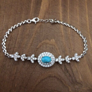 Women's Silver & Turquoise Link Bracelet Model Hana