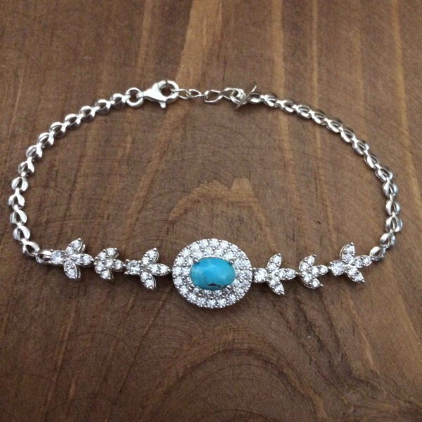 Silver Bracelet with Turquoise Gemstone for Women Hana