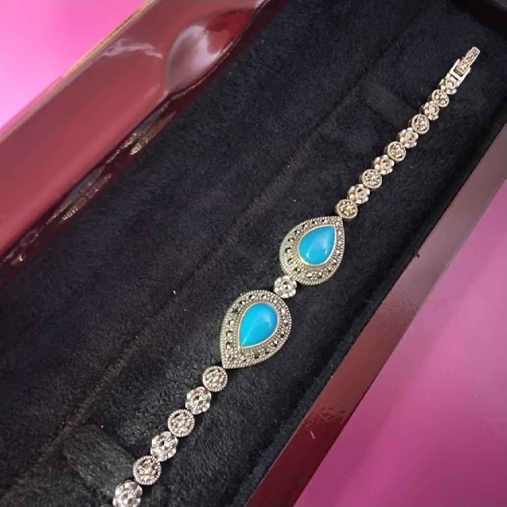 Silver Bracelet with Turquoise Gemstone for Women Sara