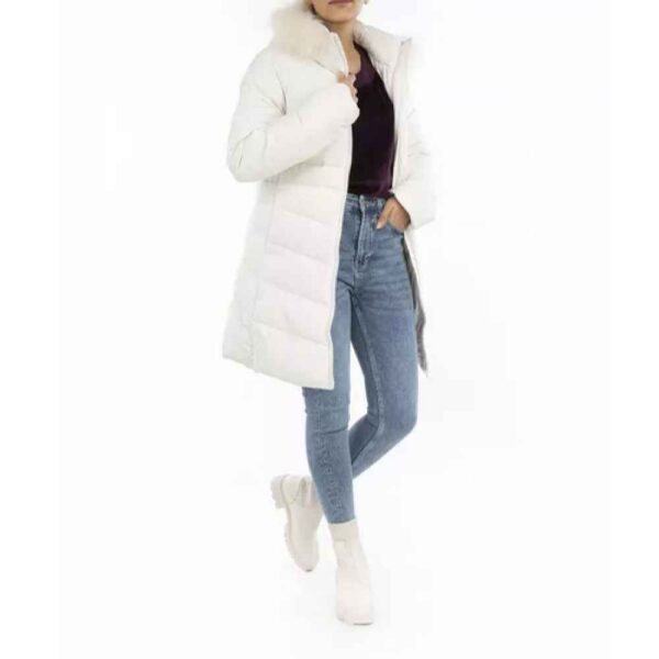Women's Long Sleeves Zip Down Hooded Taping Puffer Jacket