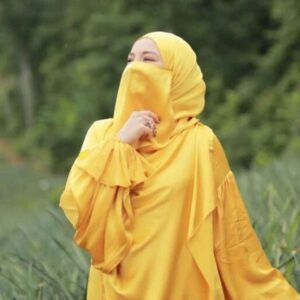 Yellow Islamic Square Scarf & Half Niqab Set