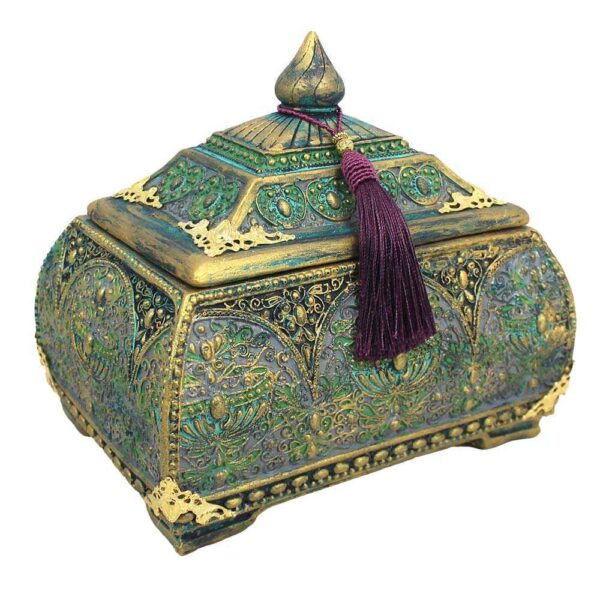 Polyester Jewelry Box Handcrafted With Green Vintage Style