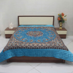 Persian Bedspread Set – Oriental Style Double Size with Termeh Fabric – Blue Kaveh