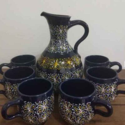 Set of Handcrafted Persian Pottery Pitcher & Cups Artistic Glory