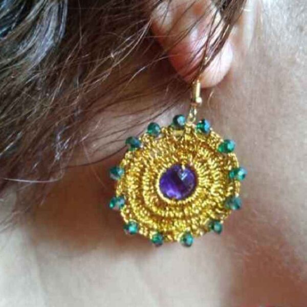 Knitted Earrings Drop Handcrafted for Women Round