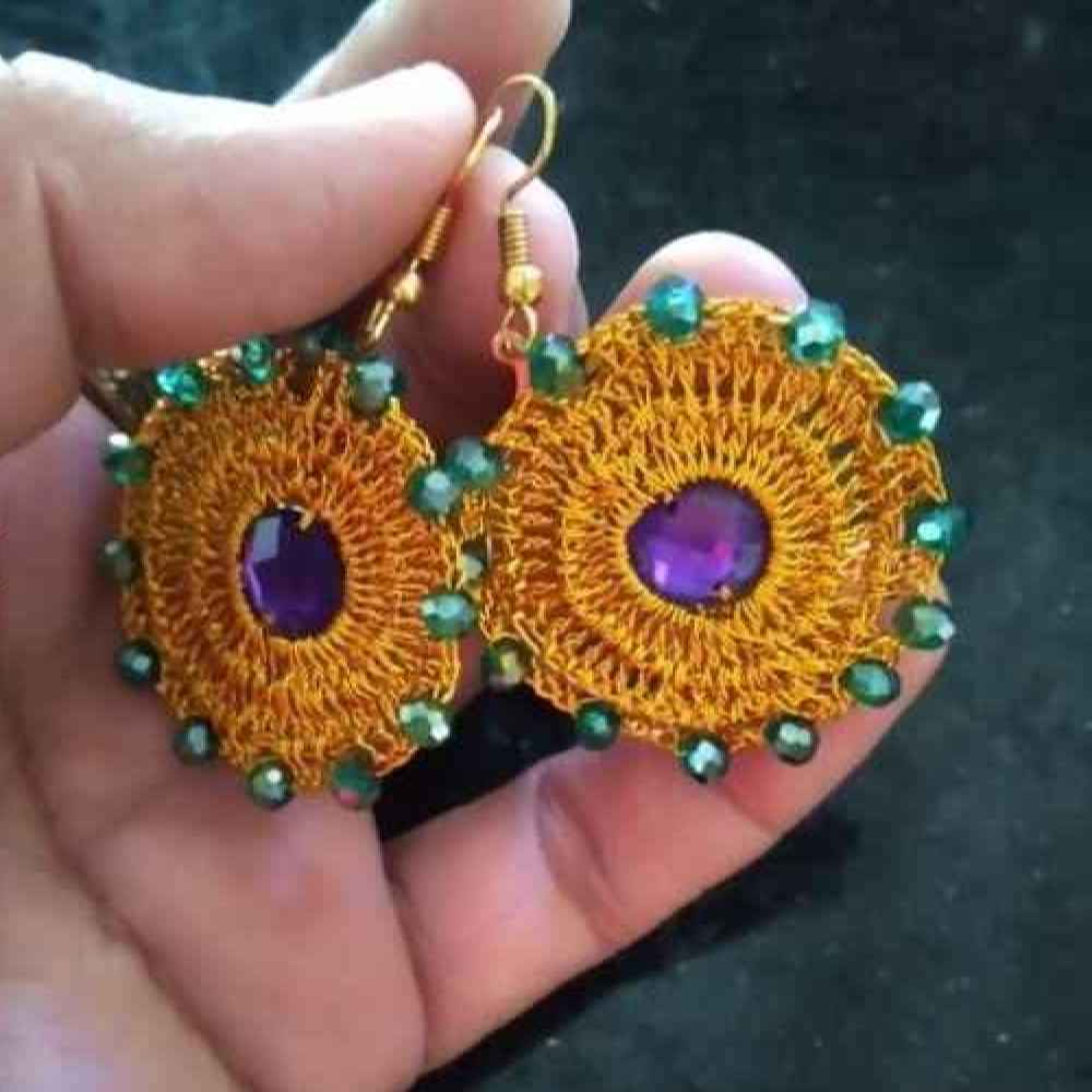 Knitted Earrings Drop Handcrafted for Women Round