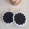 Knitted Earrings Drop Handcrafted for Women Black Round