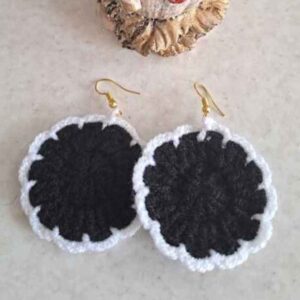 Knitted Earrings Drop Handcrafted for Women Black Round