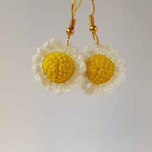 Knitted Earrings Drop Handcrafted for Women Flower