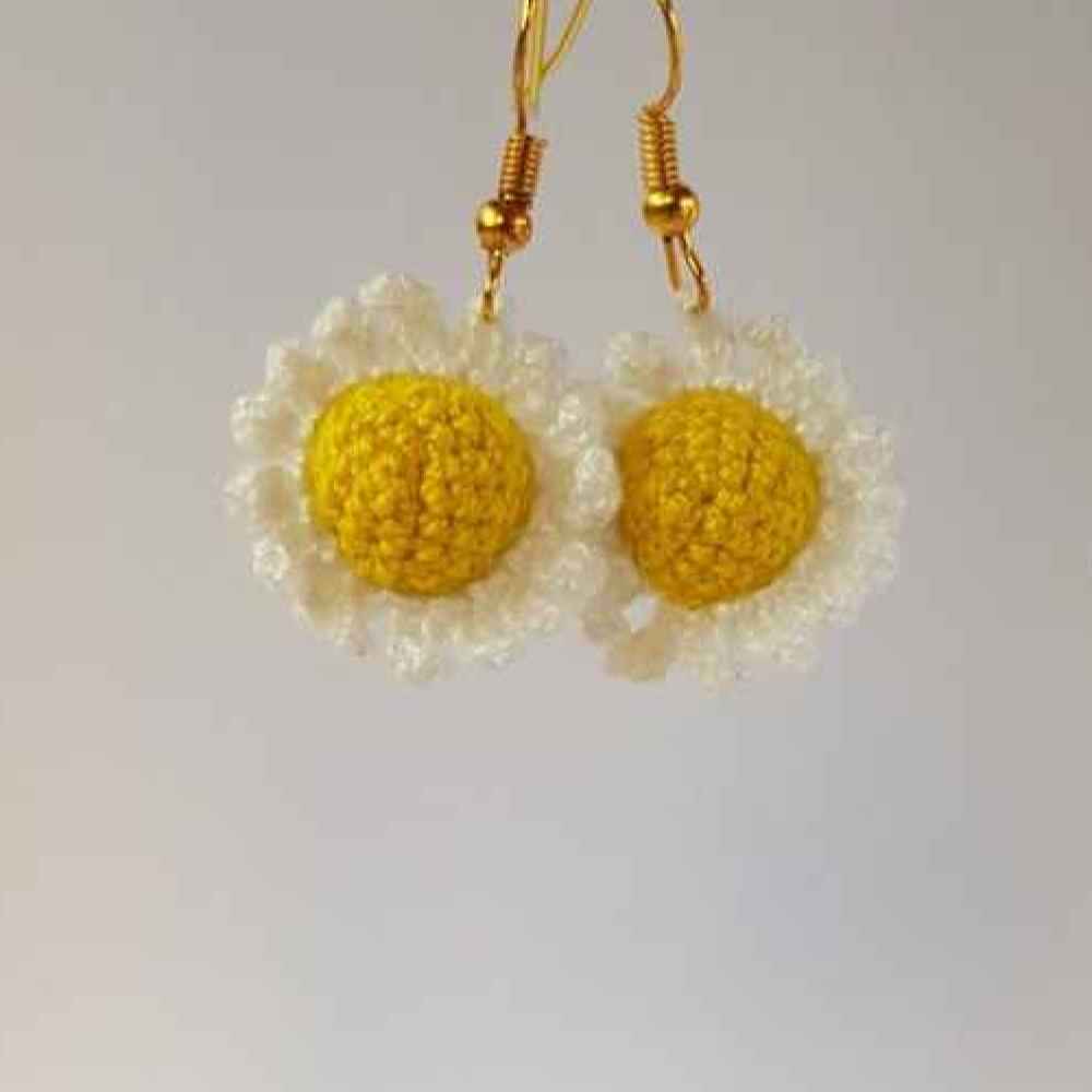 Knitted Earrings Drop Handcrafted for Women Flower