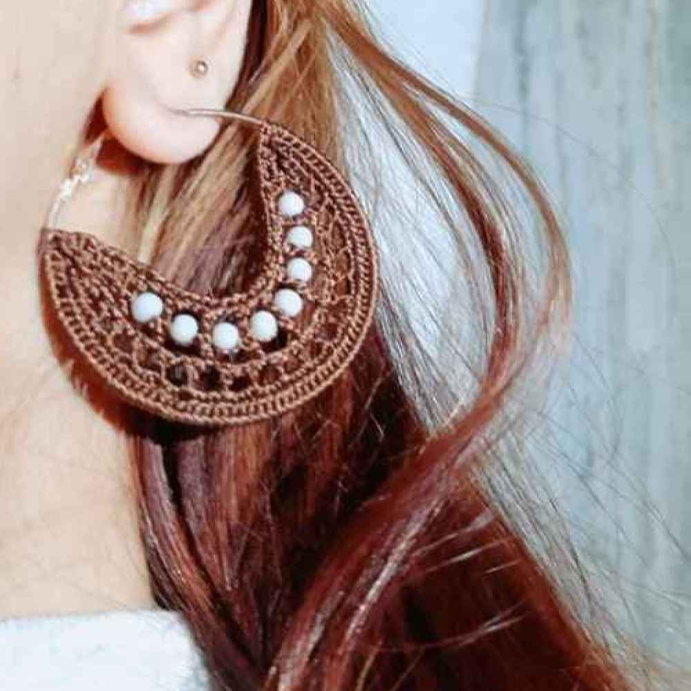 Knitted Earrings Drop Handcrafted for Women Moon